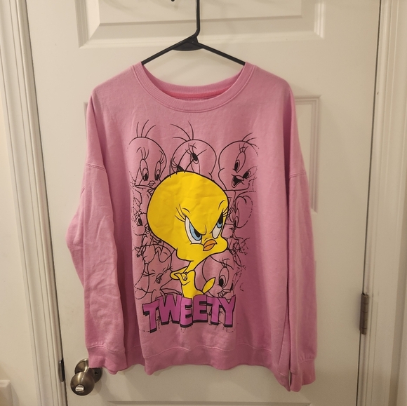 Warner Bros. Tops - Womens Looney Tunes Tweety Pink Long Sleeve Sweatshirt Size XL #S477
